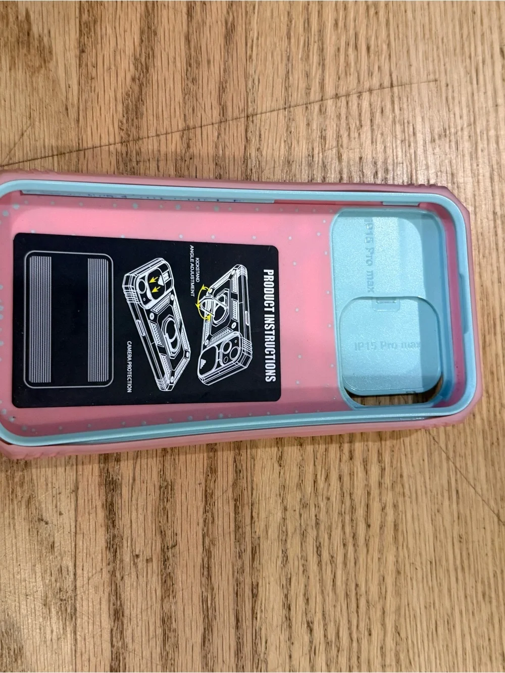 iPhone 15 pro max Protective Pink & Light Blue Phone Case with Ring Stand